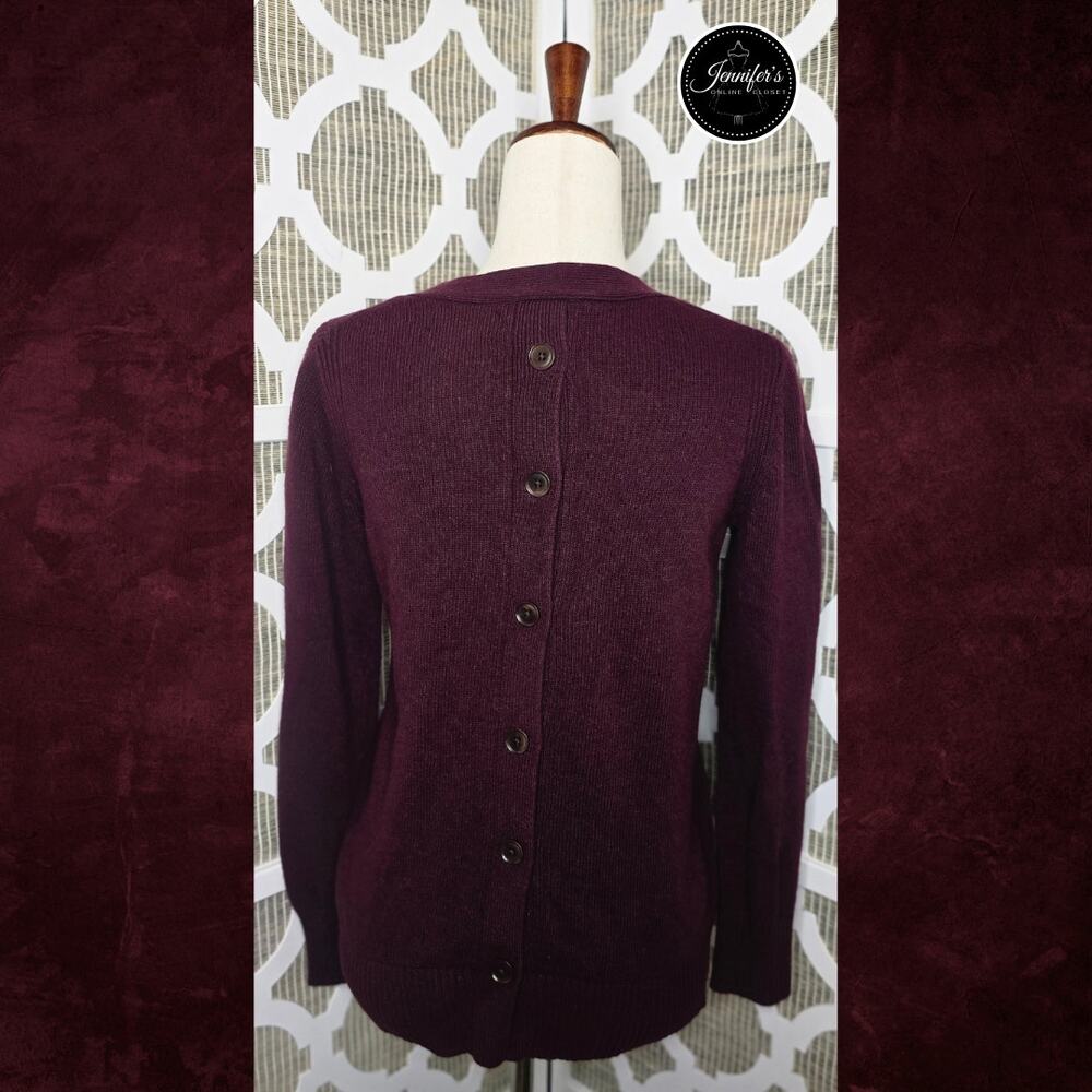 Banana Republic Women's Maroon Merino Wool Blend Button Back Sweater Size M - Picture 6 of 10